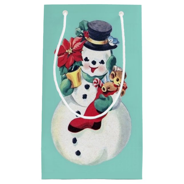VINTAGE RETRO CHRISTMAS SNOWMAN  SMALL GIFT BAG (Front)