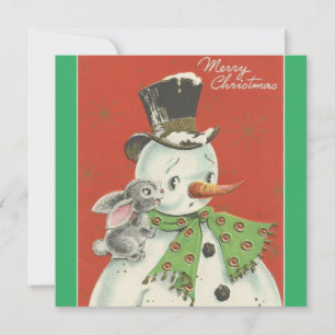 Vintage Retro Christmas Snowman Winter Scene Holid Holiday Card