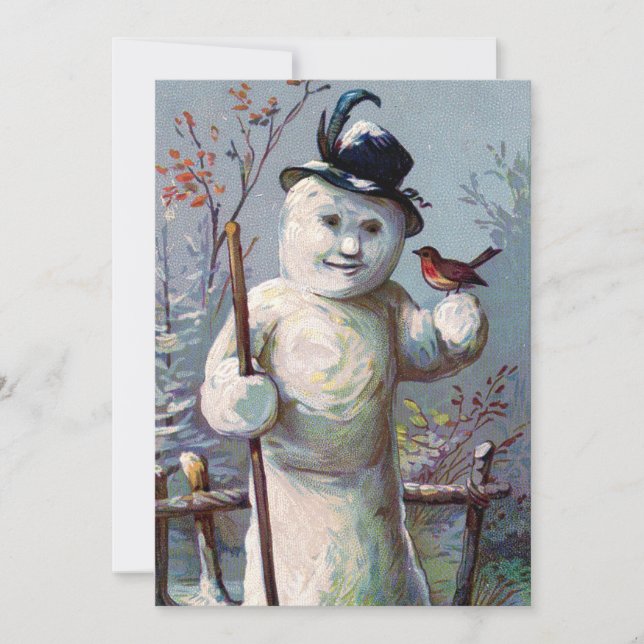Vintage Retro Christmas Snowman Winter Scene Holiday Card (Front)