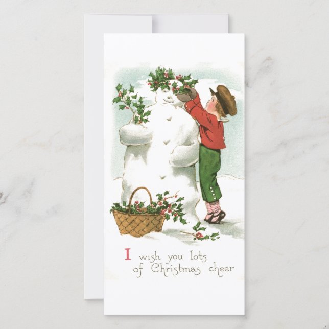 Vintage Retro Christmas Snowman Winter Scene Holiday Card (Front)