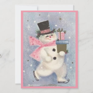 Vintage Retro Christmas Snowman With Gifts Holiday Card