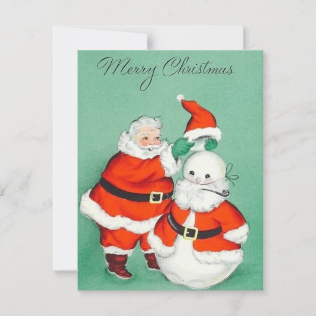 Vintage Retro Christmas Snowman with Santa Holiday Card (Front)