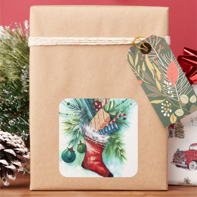 Vintage retro Christmas stocking Holiday sticker (Holiday)
