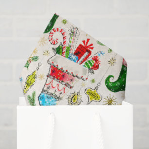 Vintage Retro Christmas Stockings Tissue Paper