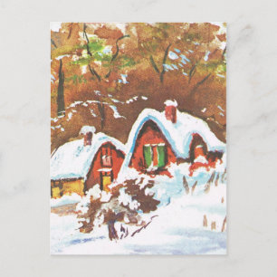 Vintage retro Christmas, traditional winter scene Holiday Postcard