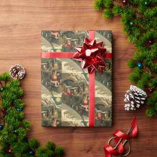 Vintage Retro Christmas Train Art Wrapping Paper