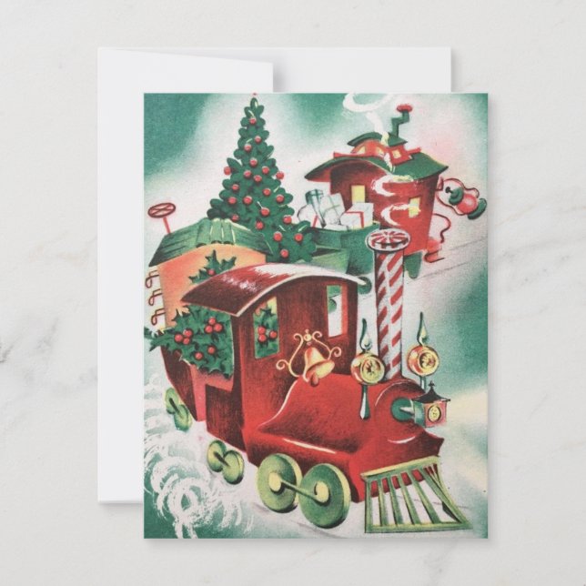 Vintage Retro Christmas Train Holiday Card (Front)