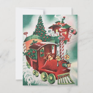 Vintage Retro Christmas Train Holiday Card
