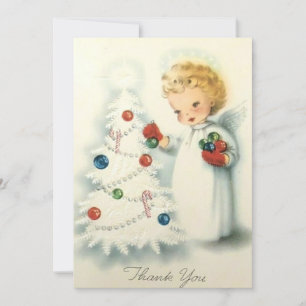 Vintage Retro Christmas Tree Angel Holiday Card