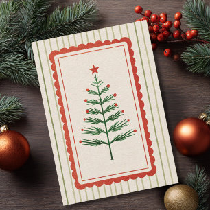 Vintage Retro Christmas Tree Family Photo Custom Holiday Card