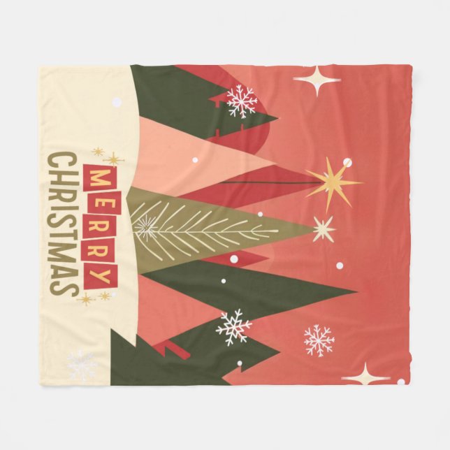 Vintage/Retro Christmas tree Fleece Blanket (Front (Horizontal))