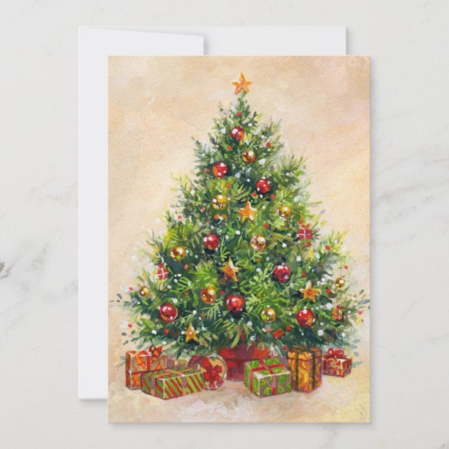 Vintage Retro Christmas Tree Holiday Card (Front)
