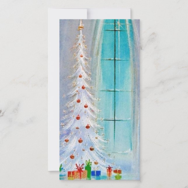 Vintage Retro Christmas Tree Holiday Card (Front)