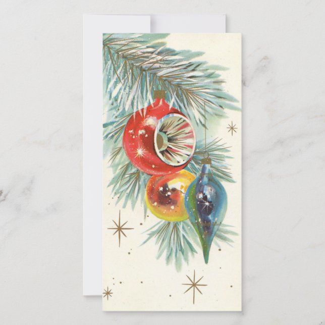 Vintage Retro Christmas Tree Ornaments Holiday Card (Front)