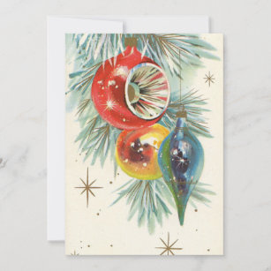Vintage Retro Christmas Tree Ornaments Holiday Card