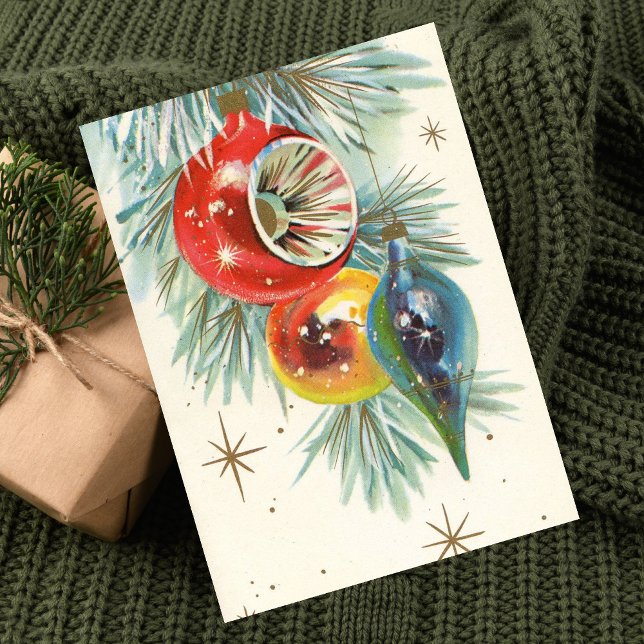 Vintage Retro Christmas Tree Ornaments Holiday Card (Creator Uploaded)