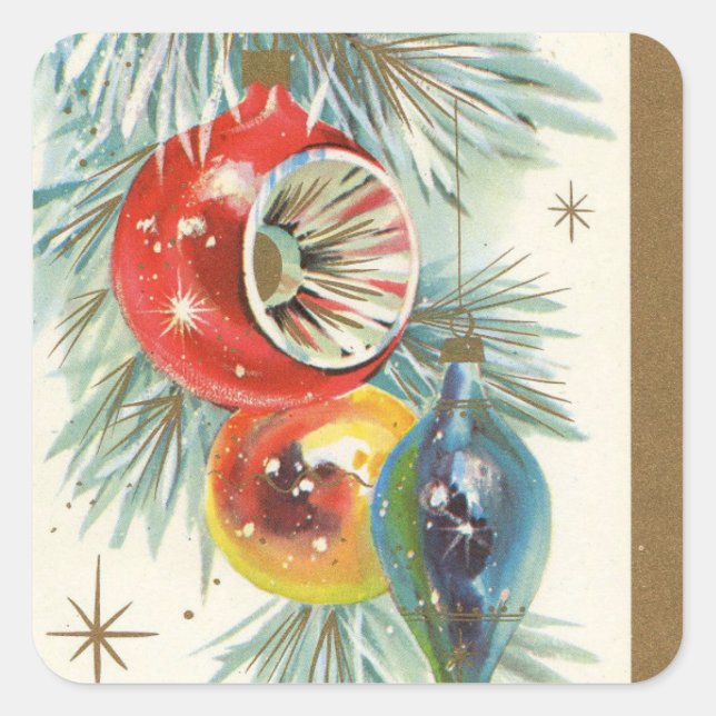 Vintage Retro Christmas Tree Ornaments Square Sticker (Front)