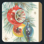 Vintage Retro Christmas Tree Ornaments Square Sticker<br><div class="desc">Vintage Retro Christmas Tree Ornaments Holiday Square Sticker.</div>