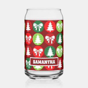vintage Retro Christmas Trees and Bows Can Glass