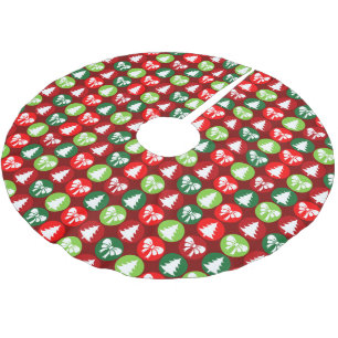 vintage Retro Christmas Trees and Bows Pattern Brushed Polyester Tree Skirt