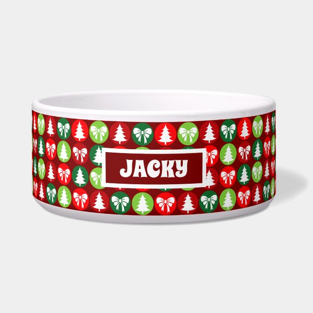 vintage Retro Christmas Trees and Bows Pattern Dog (Front)