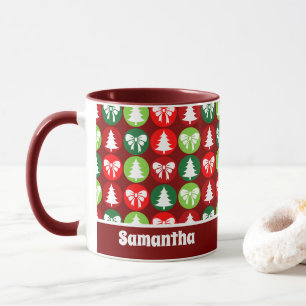 vintage Retro Christmas Trees and Bows Pattern Mug