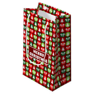 vintage Retro Christmas Trees and Bows Pattern Small Gift Bag