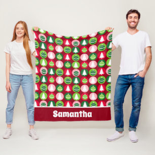 Vintage Retro Christmas Trees and Ornaments Fleece Blanket