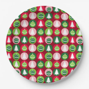 Vintage Retro Christmas Trees and Ornaments Paper Plate