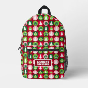 Vintage Retro Christmas Trees and Ornaments Printed Backpack
