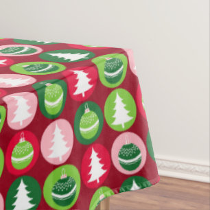 Vintage Retro Christmas Trees and Ornaments  Tablecloth