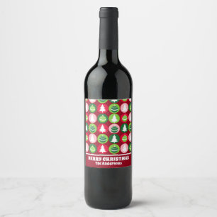 Vintage Retro Christmas Trees and Ornaments Wine Label
