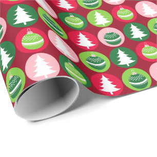 Vintage Retro Christmas Trees and Ornaments  Wrapping Paper