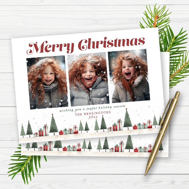 Vintage Retro Christmas Trees Gifts Holiday Photo Card (Vintage Retro Christmas Trees Holiday Photo Cards)