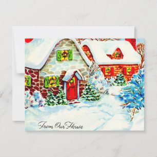 Vintage Retro Christmas Winter Cottage Holiday Card