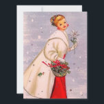 Vintage Retro Christmas Woman with Basket Holiday Card<br><div class="desc">Vintage retro Christmas woman in red dress with basket Holiday Card.  A cute 1950s card that is perfect for your collection or for sending out to family and friends for the holidays.</div>