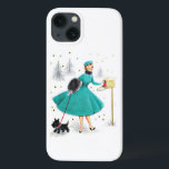Vintage Retro Christmas Woman with Scotty Dog iPhone 13 Case<br><div class="desc">Vintage Retro Christmas Woman with a Scotty Dog. This would be a cute case for your phone or a unique gift for a friend or family member for the holiday season.</div>