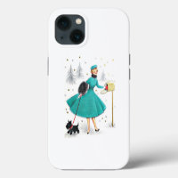 Vintage Retro Christmas Woman with Scotty Dog