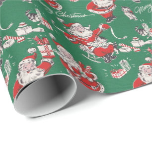 Vintage Retro Christmas Wrapping Paper Santa Claus