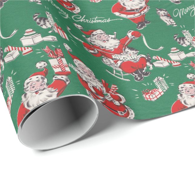Vintage Retro Christmas Wrapping Paper Santa Claus (Roll Corner)