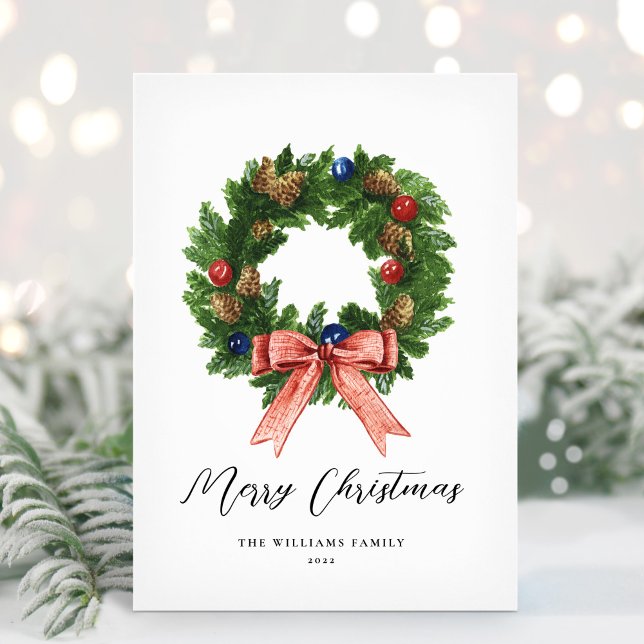 Vintage Retro Christmas Wreath Non-Photo Holiday Card (Creator Uploaded)