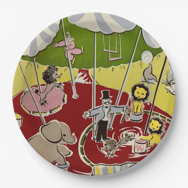 Vintage Retro Circus Animals Ring Theme Paper Plate (Front)