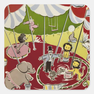 Vintage Retro Circus Animals Ring Theme Square Sticker