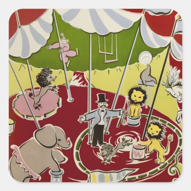 Vintage Retro Circus Animals Ring Theme Square Sticker (Front)