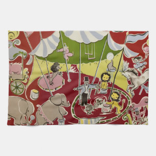 Vintage Retro Circus Animals Ring Theme Tea Towel