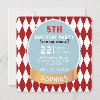 Vintage Retro Circus Birthday Invitation