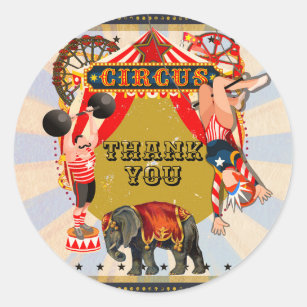 Vintage Retro Circus Birthday Party Favour Classic Round Sticker