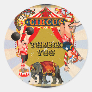 Vintage Retro Circus Birthday Party Favour Classic Round Sticker