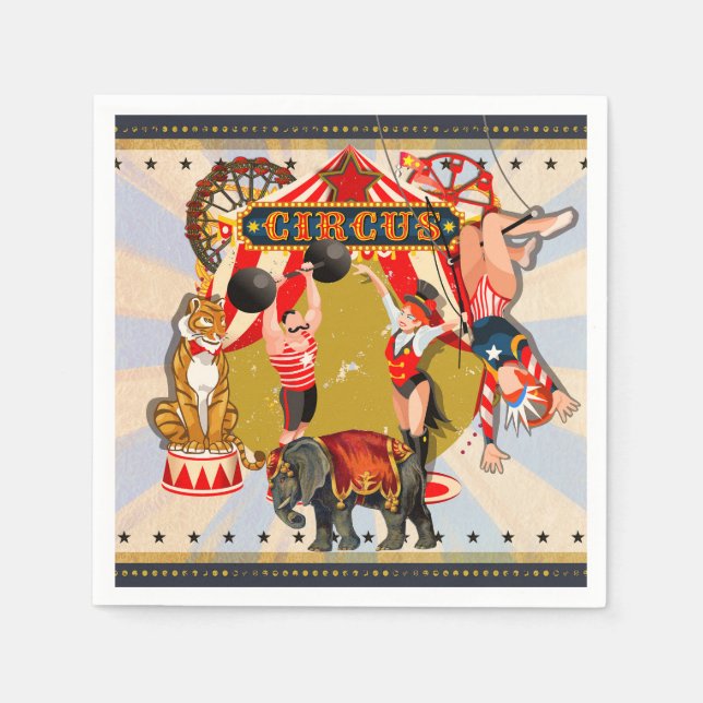 Vintage Retro Circus Birthday Party Napkin (Front)