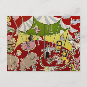 Vintage Retro Circus Ring Theme Fabric Postcard